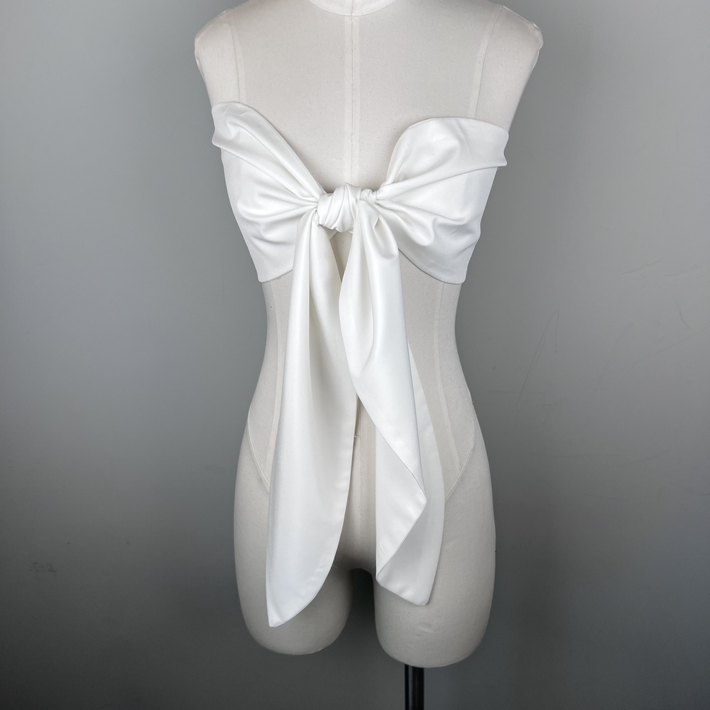 NWOT/Like New-Shein White Bandeau Tie Front Top Crop Bridal White Large